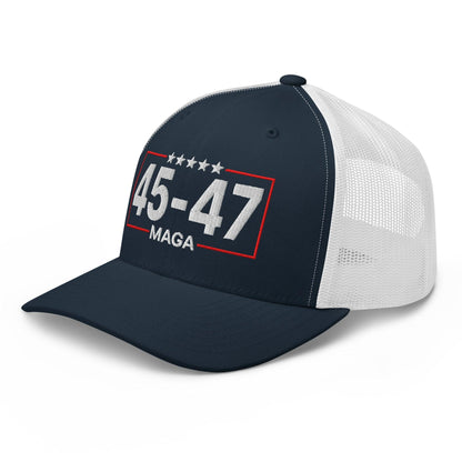 Trump 45-47 MAGA Embroidered Mesh Trucker Hat Navy White