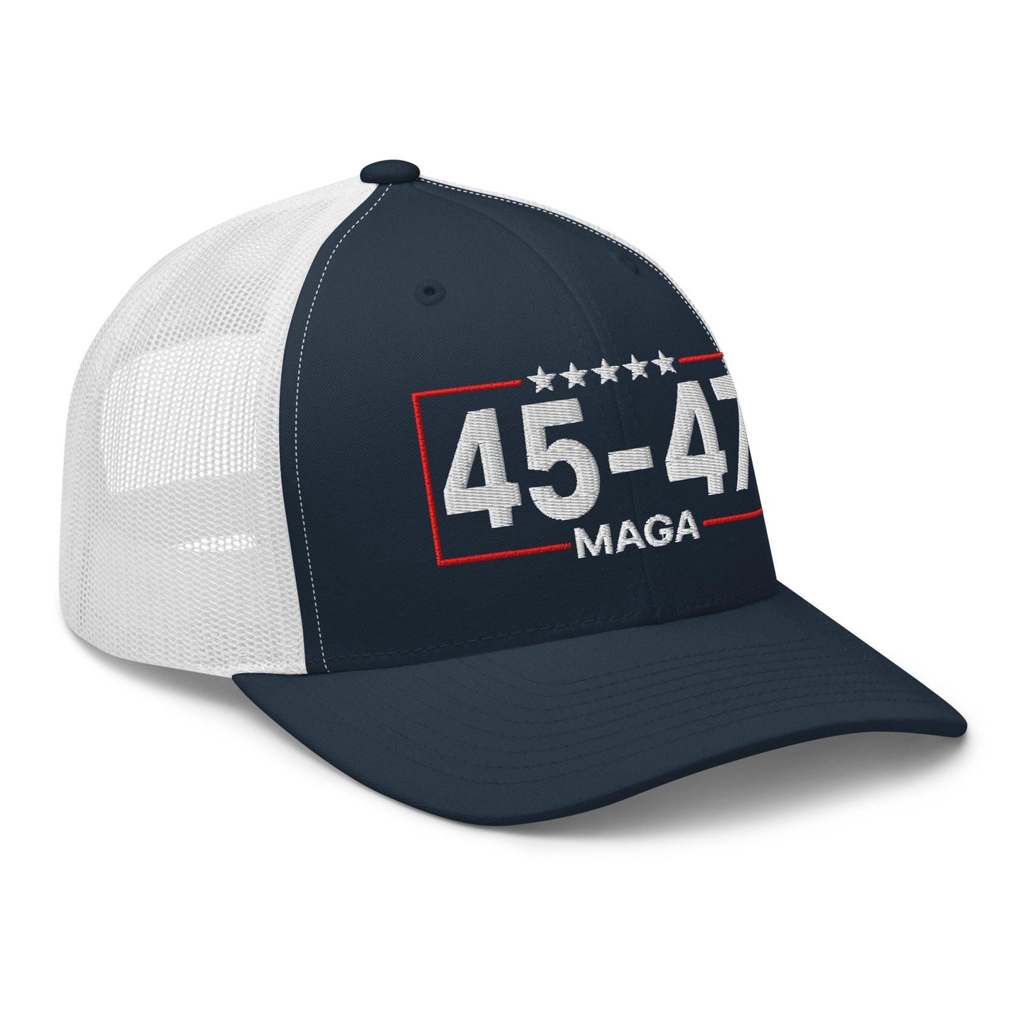 Trump 45-47 MAGA Embroidered Mesh Trucker Hat Navy White