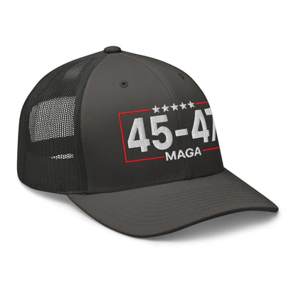 Trump 45-47 MAGA Embroidered Mesh Trucker Hat Charcoal