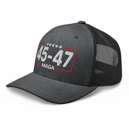 Trump 45-47 MAGA Embroidered Mesh Trucker Hat Dark Heather Gray