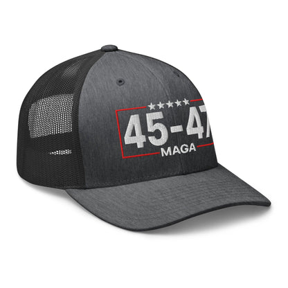 Trump 45-47 MAGA Embroidered Mesh Trucker Hat Dark Heather Gray