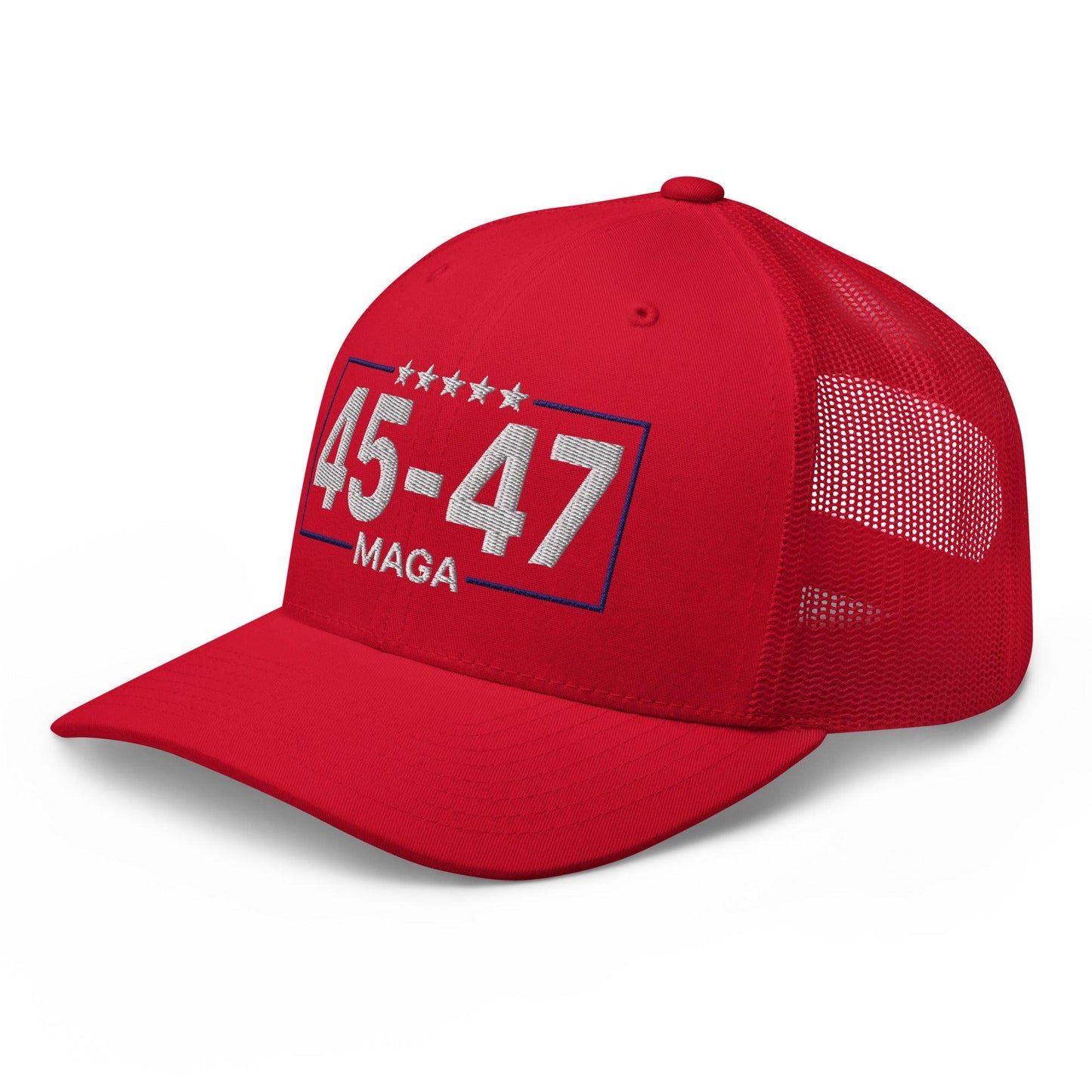 Trump 45-47 MAGA Embroidered Mesh Trucker Hat Red