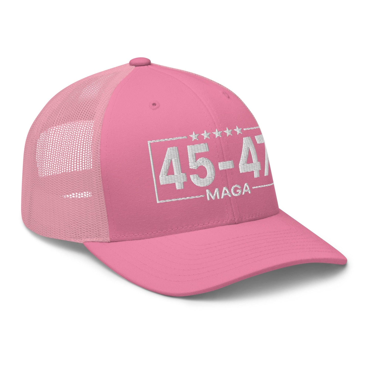 Trump 45-47 MAGA Embroidered Mesh Trucker Hat Pink