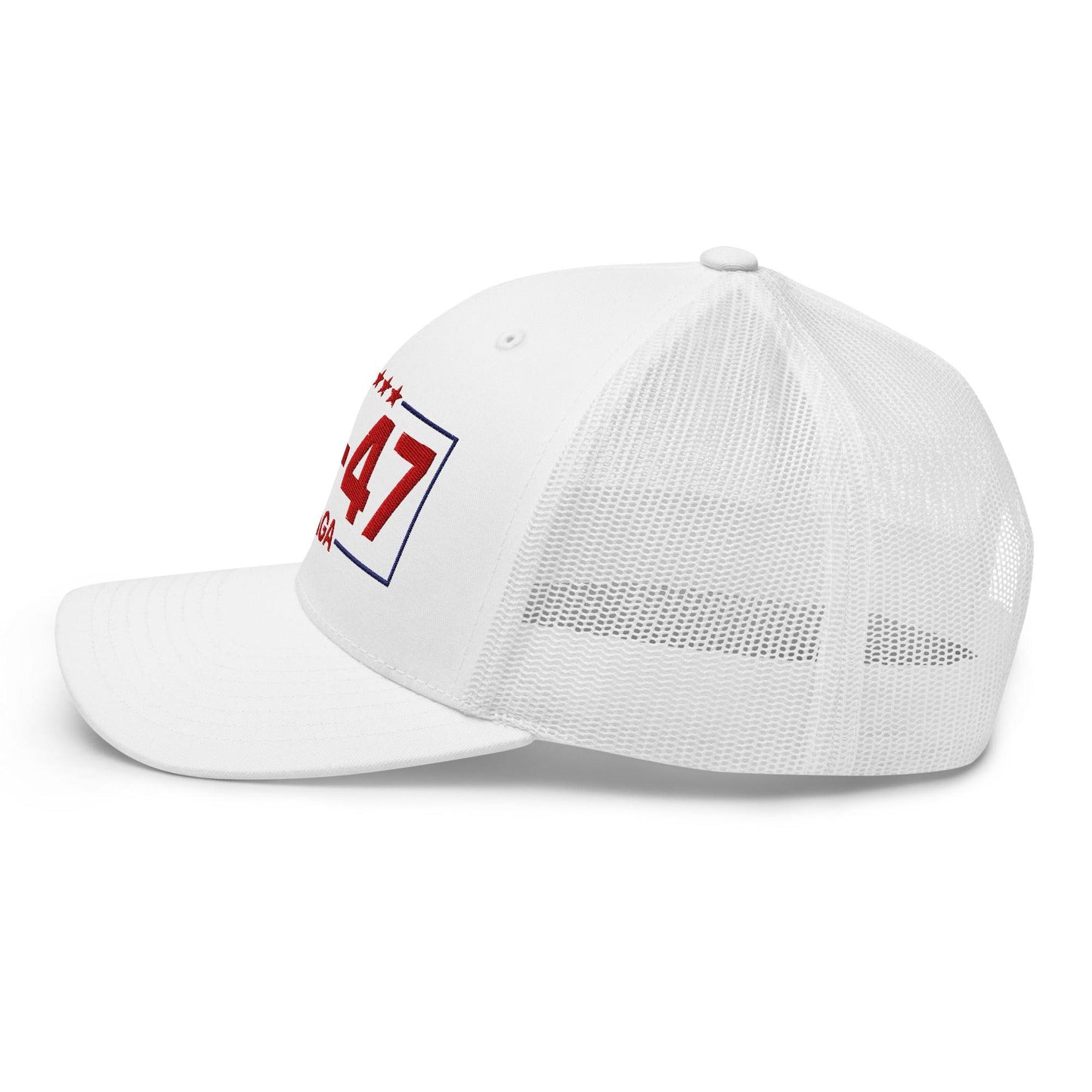 Trump 45-47 MAGA Embroidered Mesh Trucker Hat White