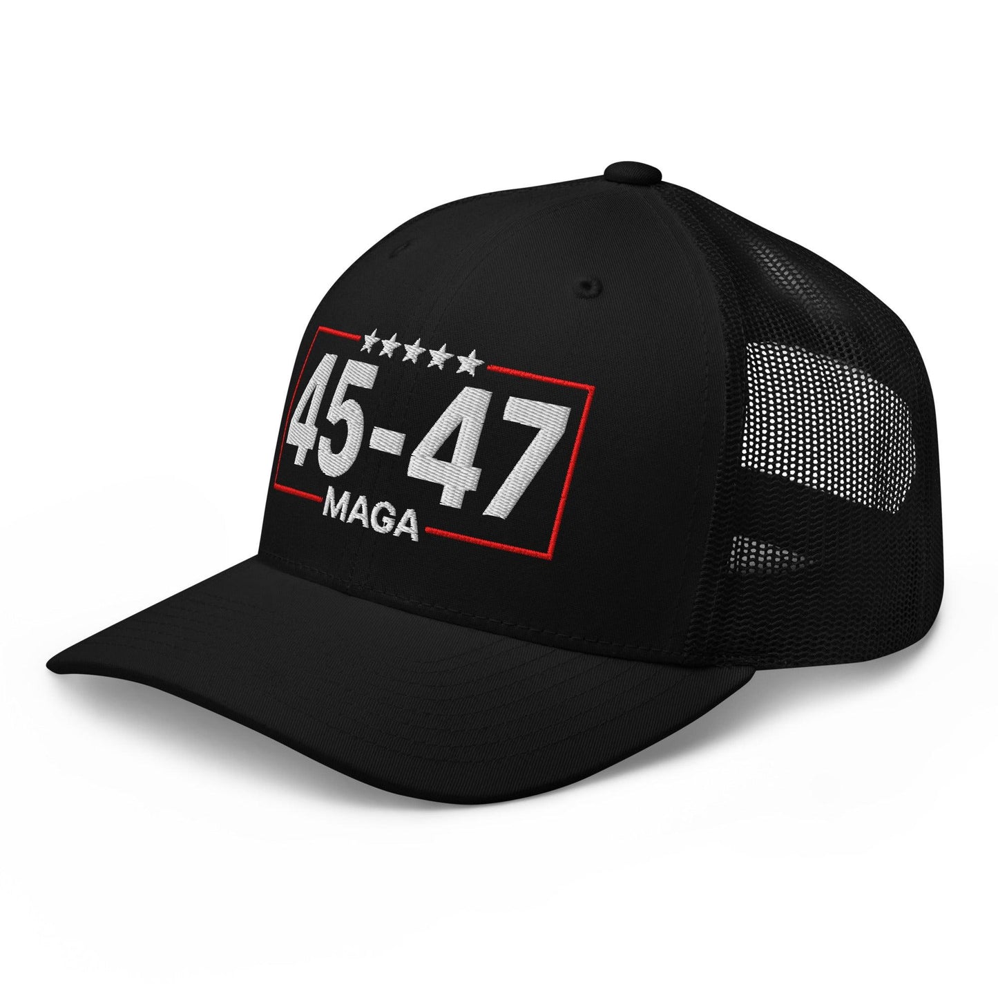 Trump 45-47 MAGA Embroidered Mesh Trucker Hat Black