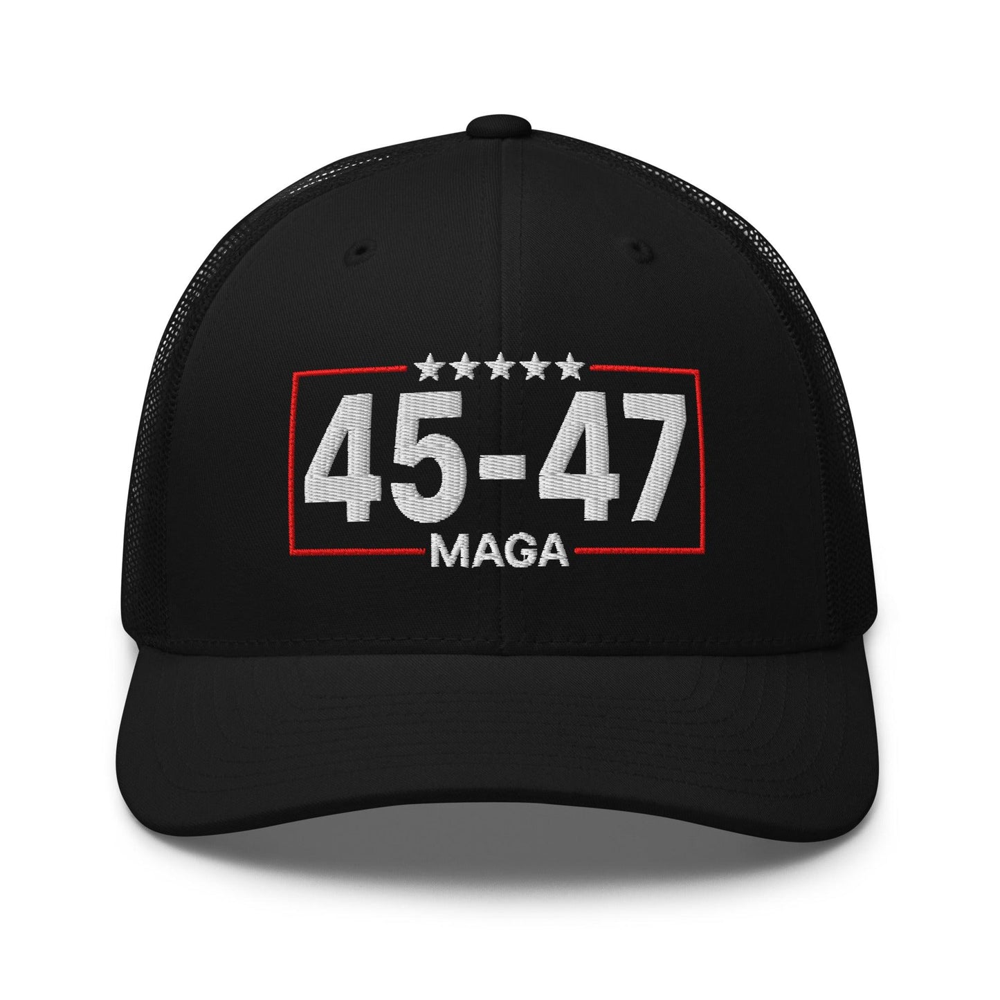 Trump 45-47 MAGA Embroidered Mesh Trucker Hat Black