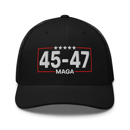 Trump 45-47 MAGA Embroidered Mesh Trucker Hat Black