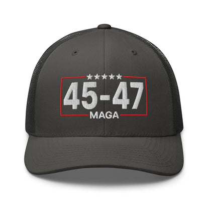 Trump 45-47 MAGA Embroidered Mesh Trucker Hat Charcoal