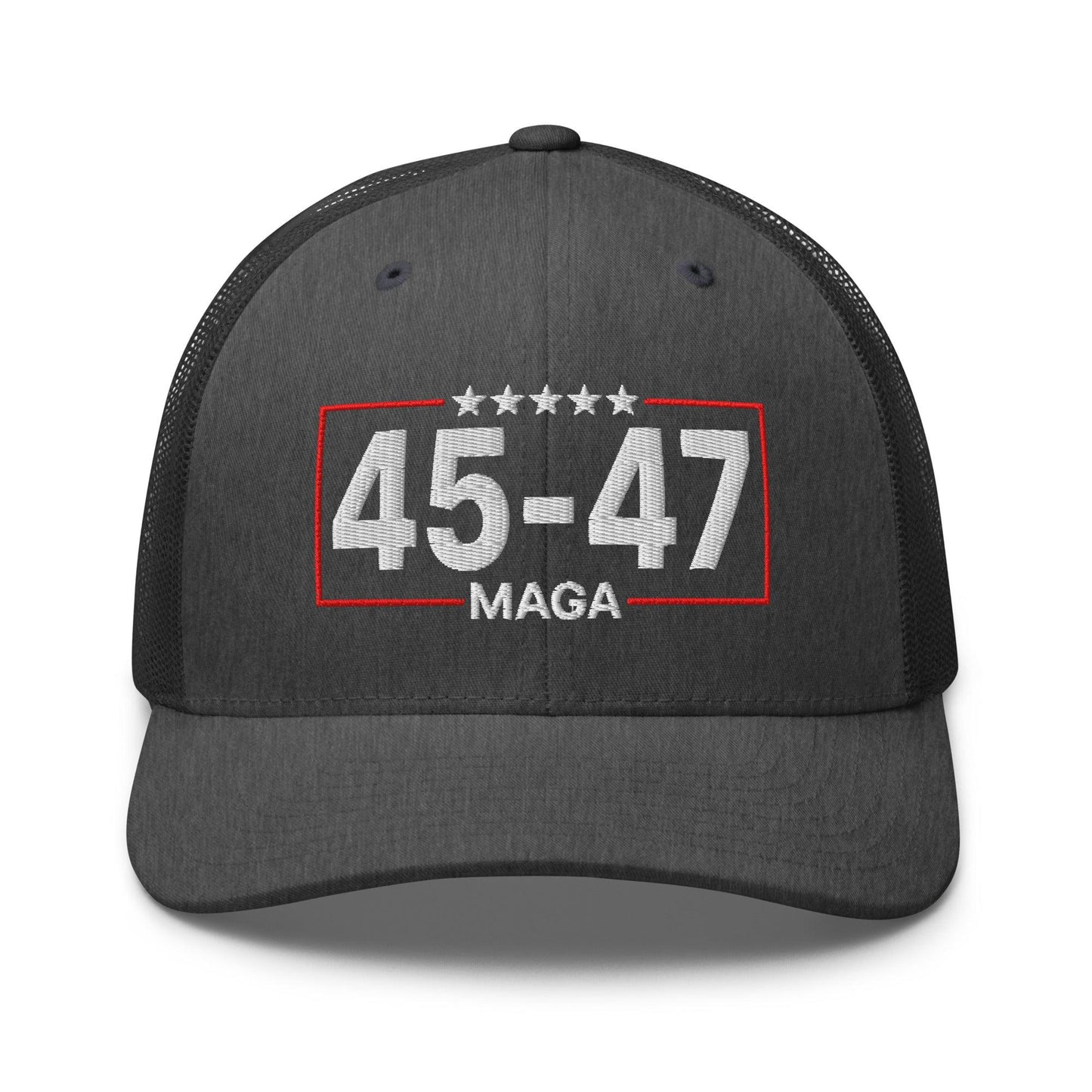 Trump 45-47 MAGA Embroidered Mesh Trucker Hat Dark Heather Gray