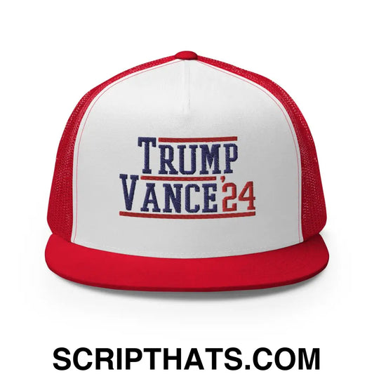 Trump JD Vance 2024 Flat Bill Trucker Hat Red White Red