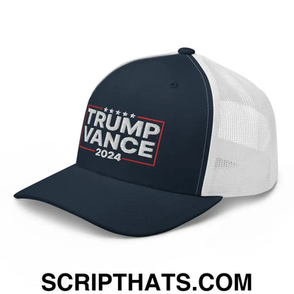 Trump Vance 2024 Snapback Trucker Hat Navy White