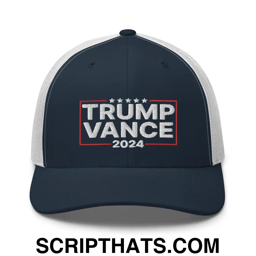 Trump Vance 2024 Snapback Trucker Hat Navy White