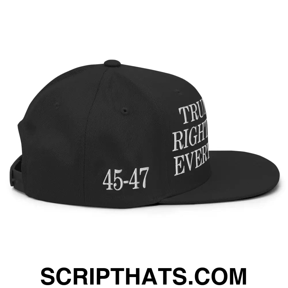 Trump Was Right About Everything Embroidered Flat Bill Brim Snapback Hat Black