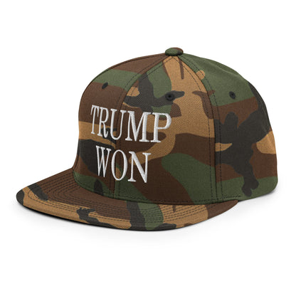 Trump Won 2020 2024 Flat Bill Brim Snapback Hat Green Camo