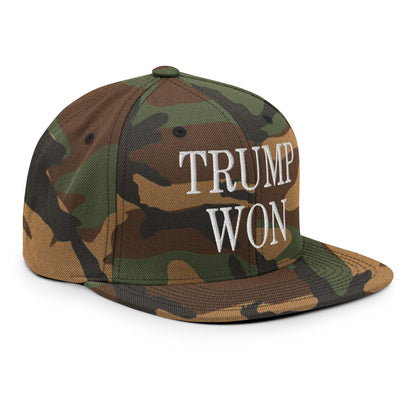 Trump Won 2020 2024 Flat Bill Brim Snapback Hat Green Camo