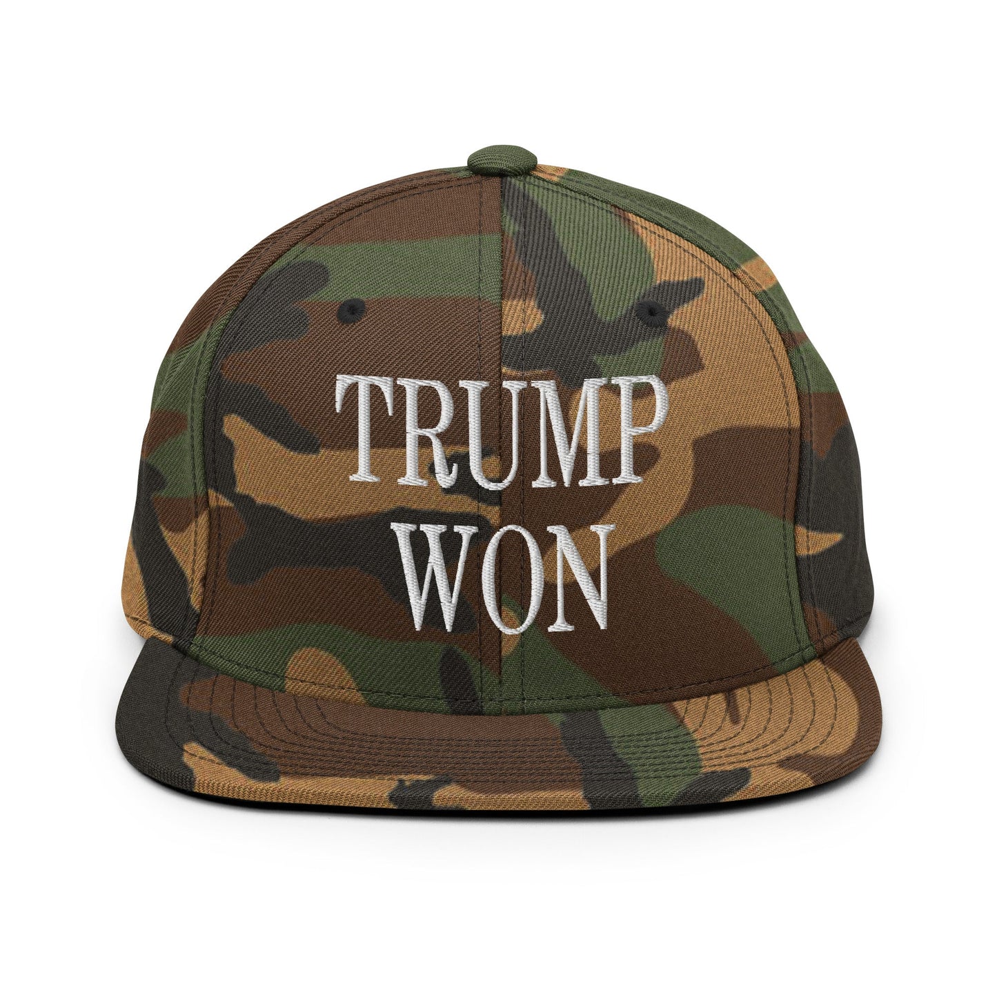 Trump Won 2020 2024 Flat Bill Brim Snapback Hat Green Camo