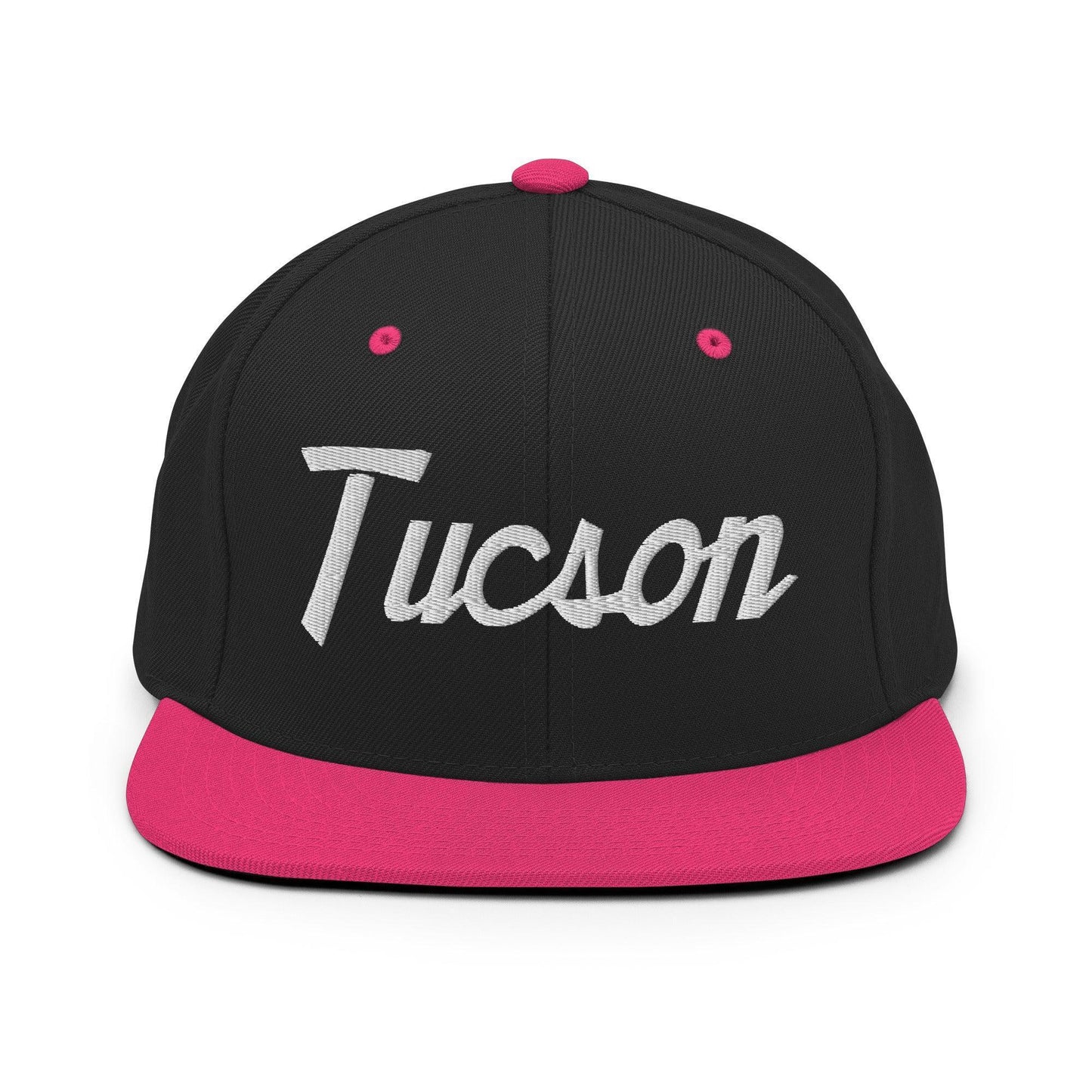 Tucson Script Snapback Hat Black Neon Pink