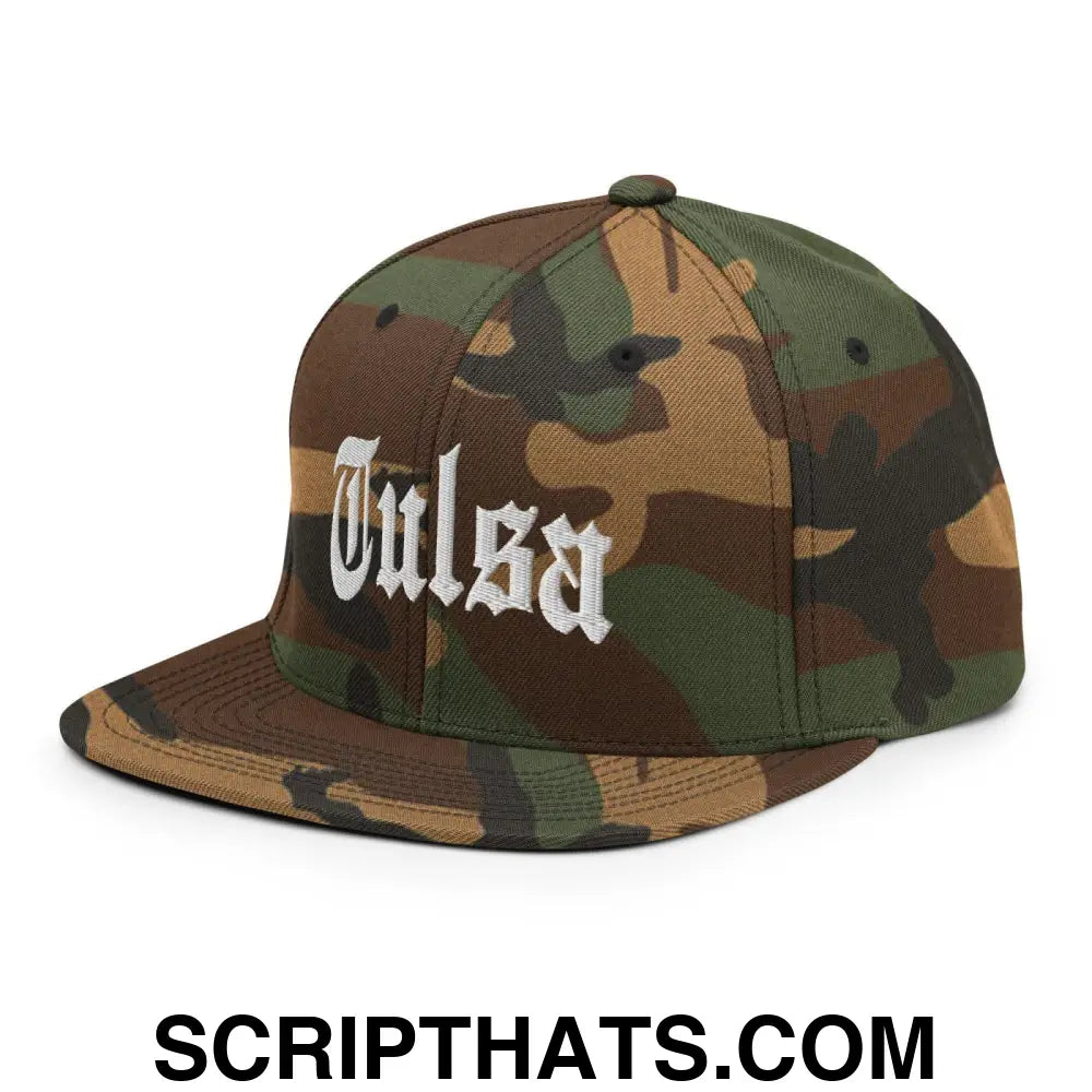 Tulsa II OG Old English Snapback Hat Green Camo