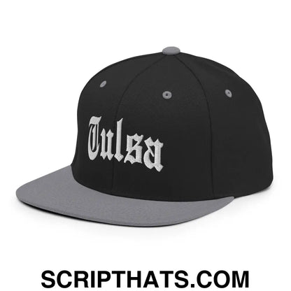 Tulsa II OG Old English Snapback Hat Black Silver