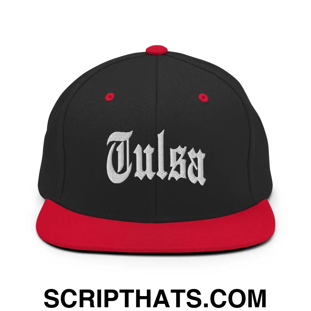 Tulsa II OG Old English Snapback Hat Black Red