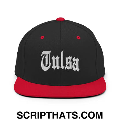 Tulsa II OG Old English Snapback Hat Black Red