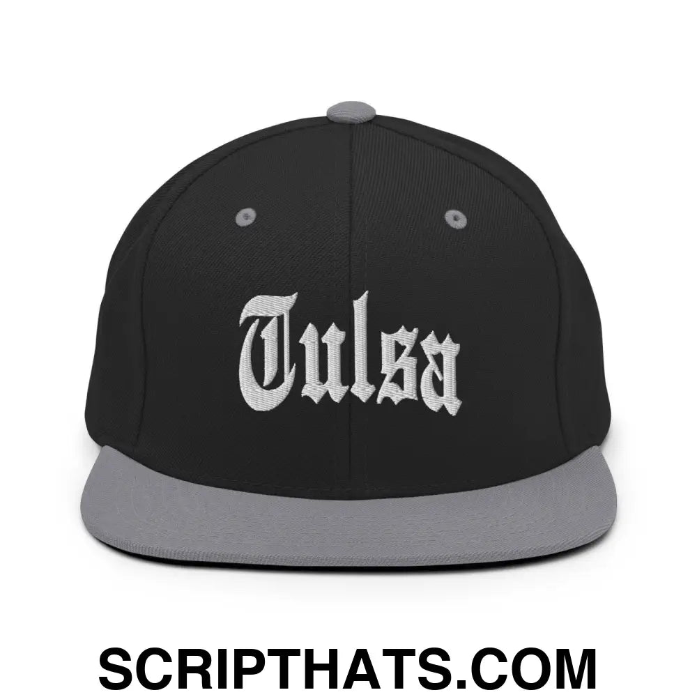 Tulsa II OG Old English Snapback Hat Black Silver