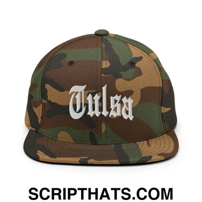 Tulsa II OG Old English Snapback Hat Green Camo