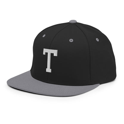 Tulsa Letter T Varsity Letterman Block Snapback Hat Black Silver