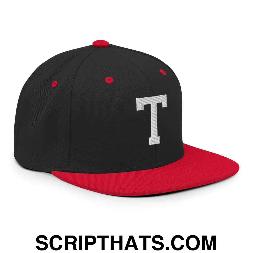 Tulsa Letter T Varsity Letterman Block Snapback Hat Black Red