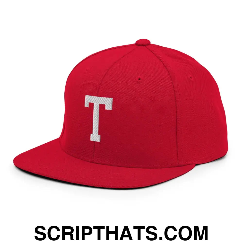 Tulsa Letter T Varsity Letterman Block Snapback Hat Red