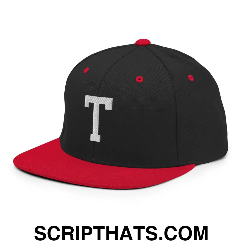 Tulsa Letter T Varsity Letterman Block Snapback Hat Black Red