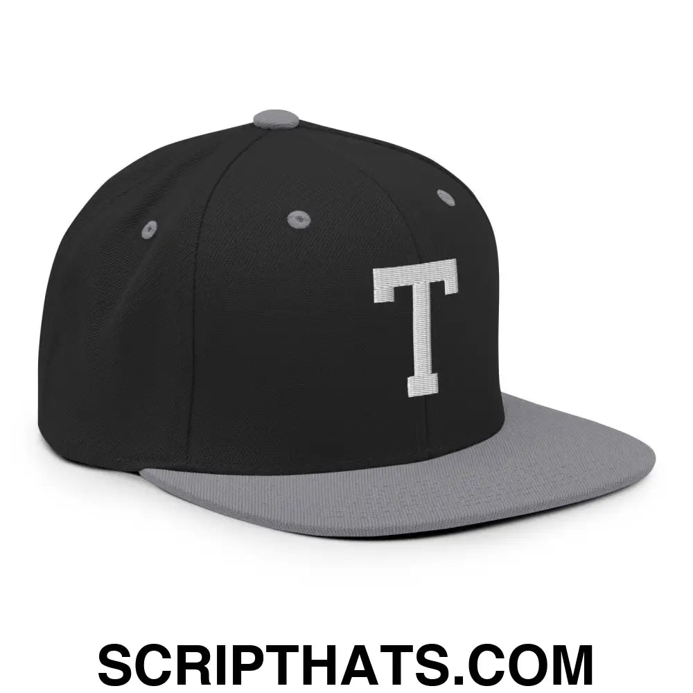 Tulsa Letter T Varsity Letterman Block Snapback Hat Black Silver