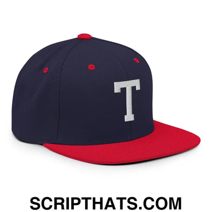 Tulsa Letter T Varsity Letterman Block Snapback Hat Navy Red