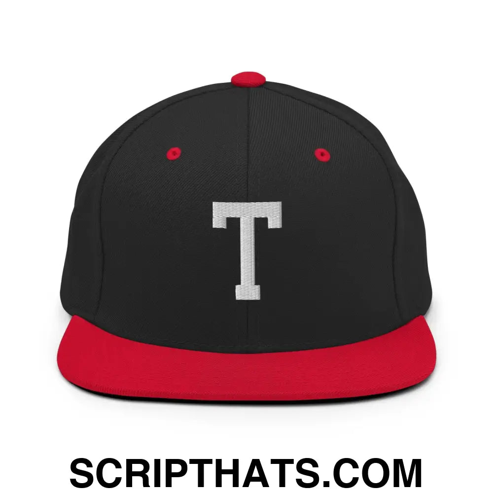 Tulsa Letter T Varsity Letterman Block Snapback Hat Black Red