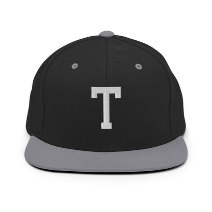Tulsa Letter T Varsity Letterman Block Snapback Hat Black Silver