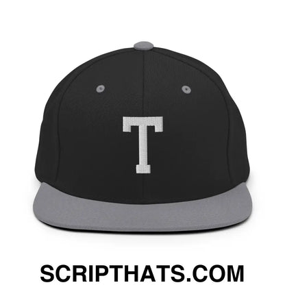 Tulsa Letter T Varsity Letterman Block Snapback Hat Black Silver