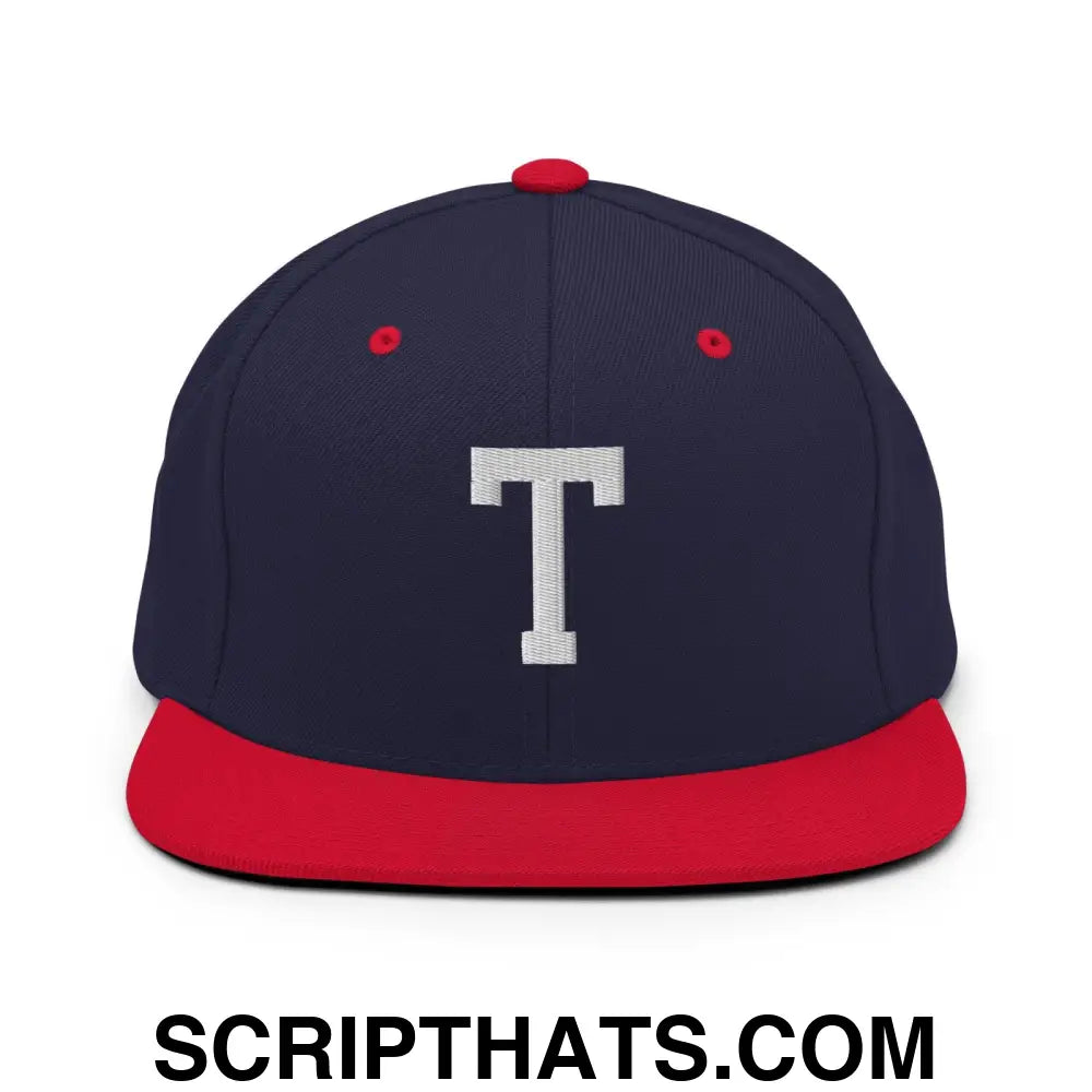 Tulsa Letter T Varsity Letterman Block Snapback Hat Navy Red