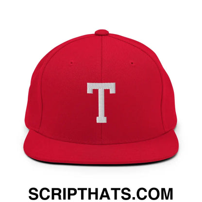 Tulsa Letter T Varsity Letterman Block Snapback Hat Red