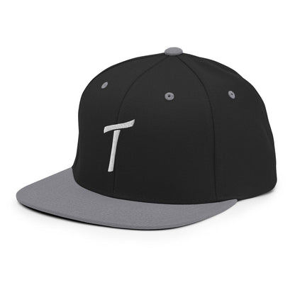 Tulsa Letter T Vintage Sports Script Snapback Hat Black Silver