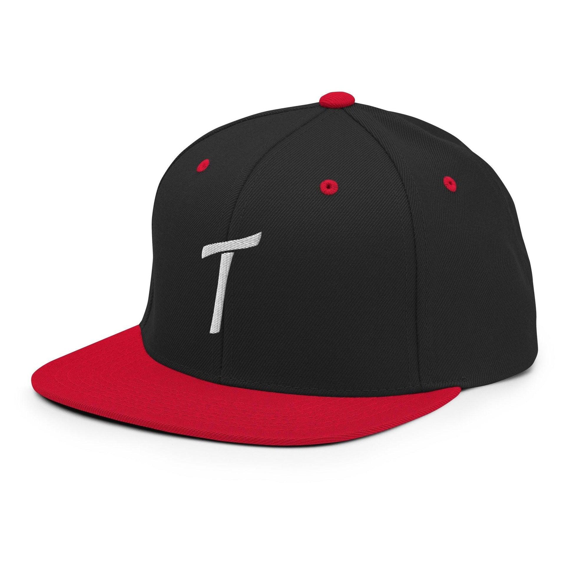 Tulsa Letter T Vintage Sports Script Snapback Hat Black Red