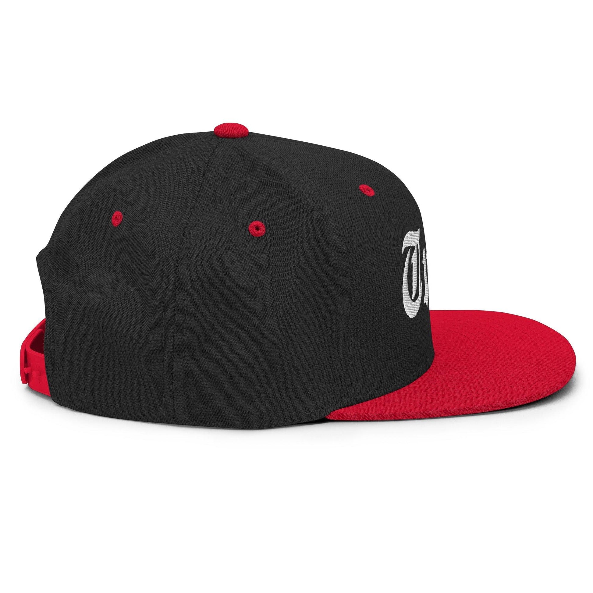 Tulsa OG Old English Snapback Hat Black Red