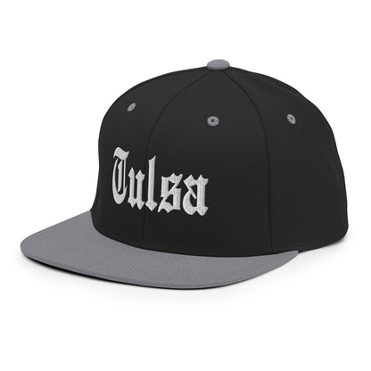 Tulsa OG Old English Snapback Hat Black Silver