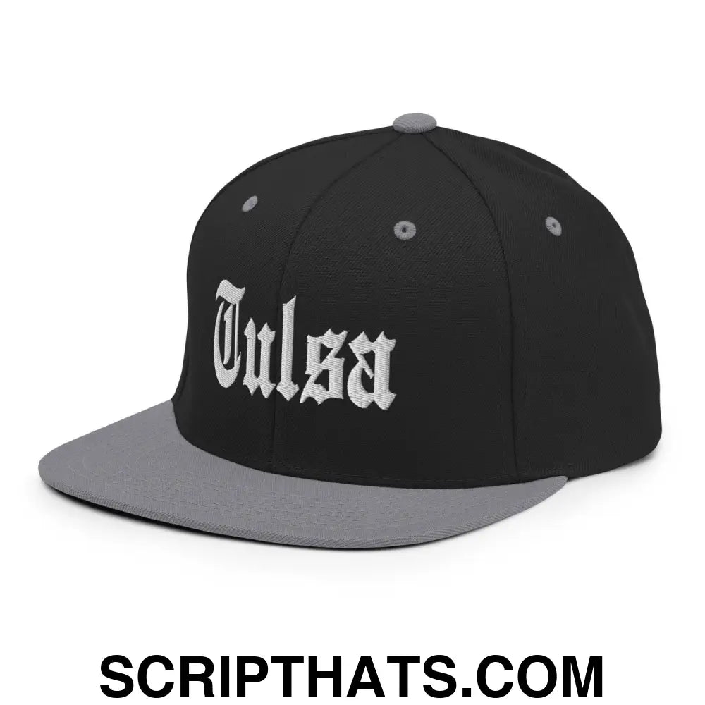 Tulsa OG Old English Snapback Hat Black Silver