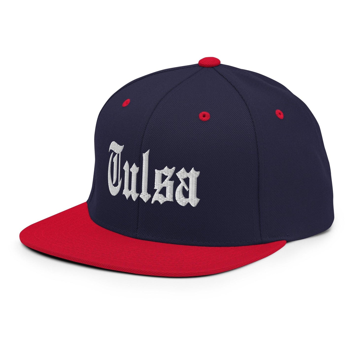 Tulsa OG Old English Snapback Hat Navy Red