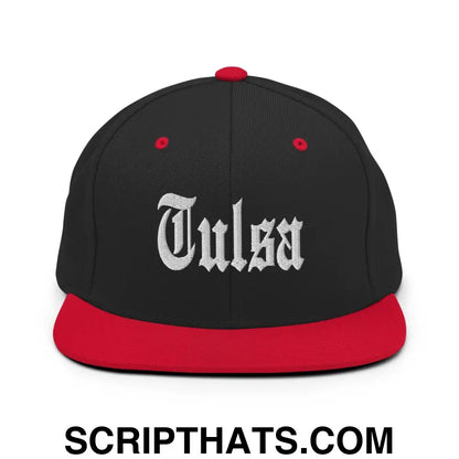 Tulsa OG Old English Snapback Hat Black Red