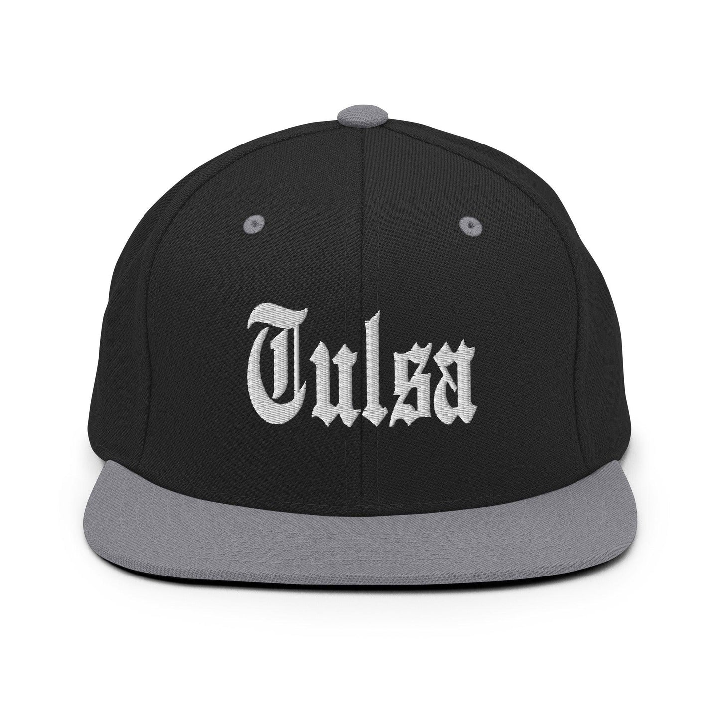 Tulsa OG Old English Snapback Hat Black Silver