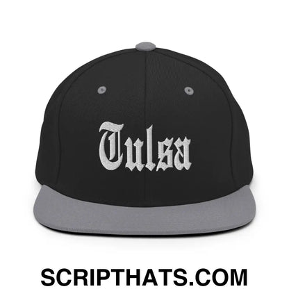 Tulsa OG Old English Snapback Hat Black Silver