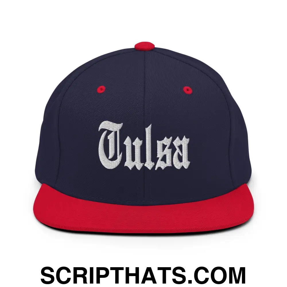 Tulsa OG Old English Snapback Hat Navy Red