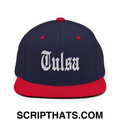 Tulsa OG Old English Snapback Hat Navy Red