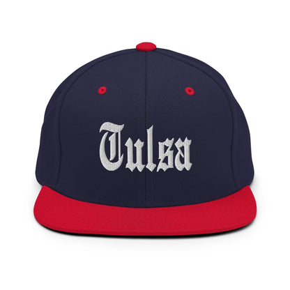 Tulsa OG Old English Snapback Hat Navy Red